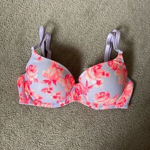 Victoria's Secret Lavender Bra with Neon Pink Floral Print